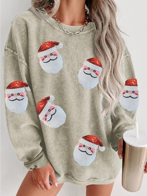 Sequin Santa Patch Ribbed Sweatshirt - Sydney So Sweet