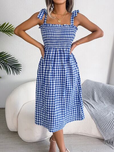 Frill Plaid Square Neck Midi Dress - Sydney So Sweet