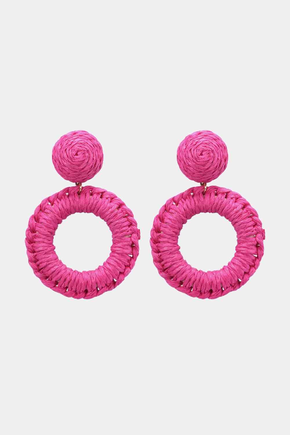 Round Shape Raffia Grass Dangle Earrings - Sydney So Sweet