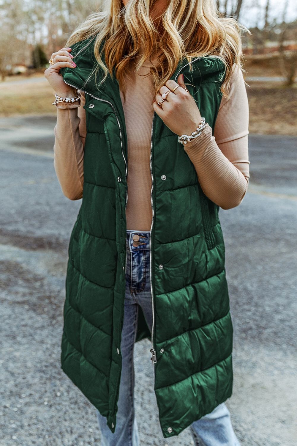 Longline Hooded Sleeveless Puffer Vest - Sydney So Sweet