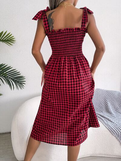 Frill Plaid Square Neck Midi Dress - Sydney So Sweet