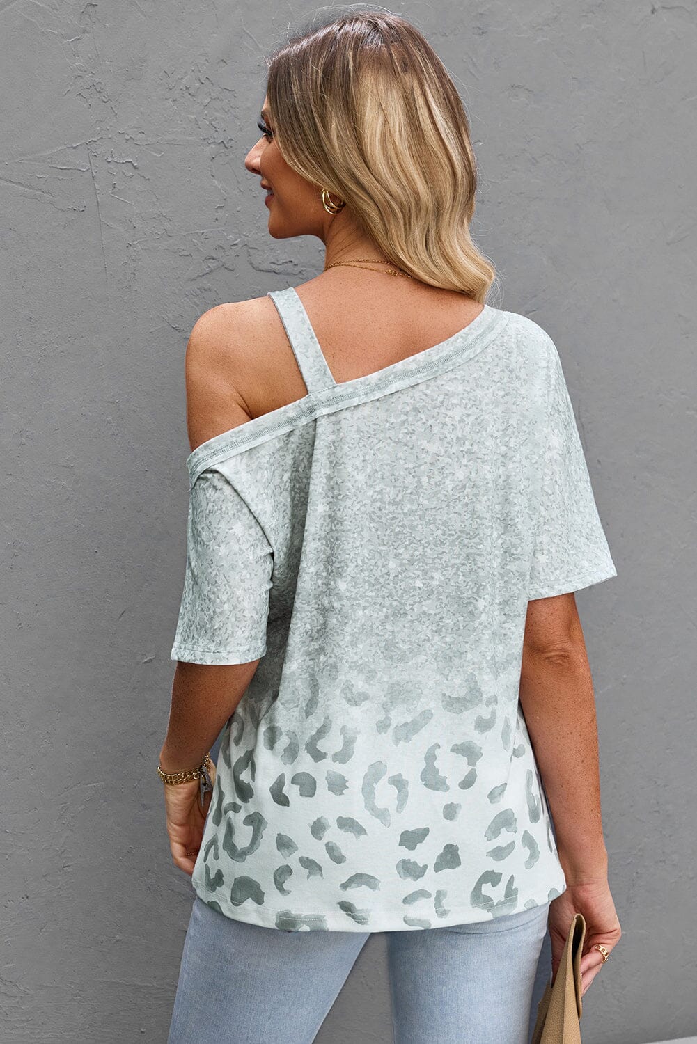 Leopard Asymmetrical Neck Cold-Shoulder Blouse - Sydney So Sweet