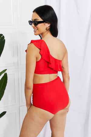 Marina West Swim Seaside Romance Ruffle One-Shoulder Bikini in Red - Sydney So Sweet