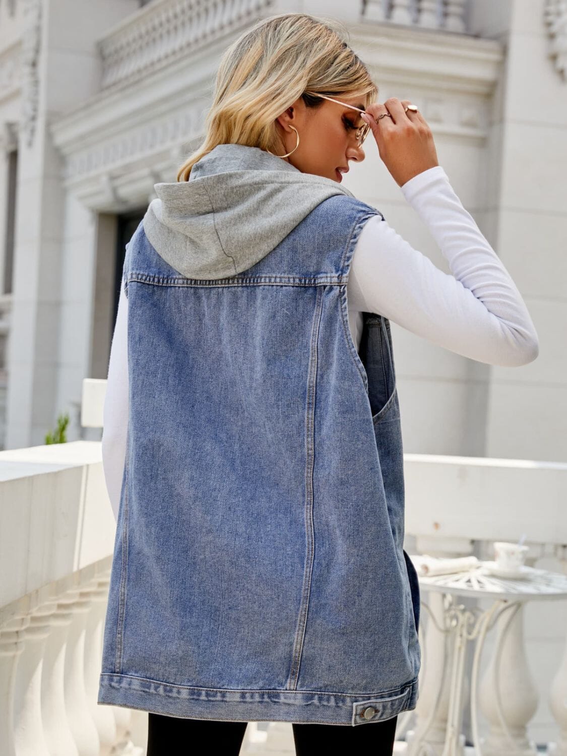 Drawstring Hooded Sleeveless Denim Top with Pockets - Sydney So Sweet