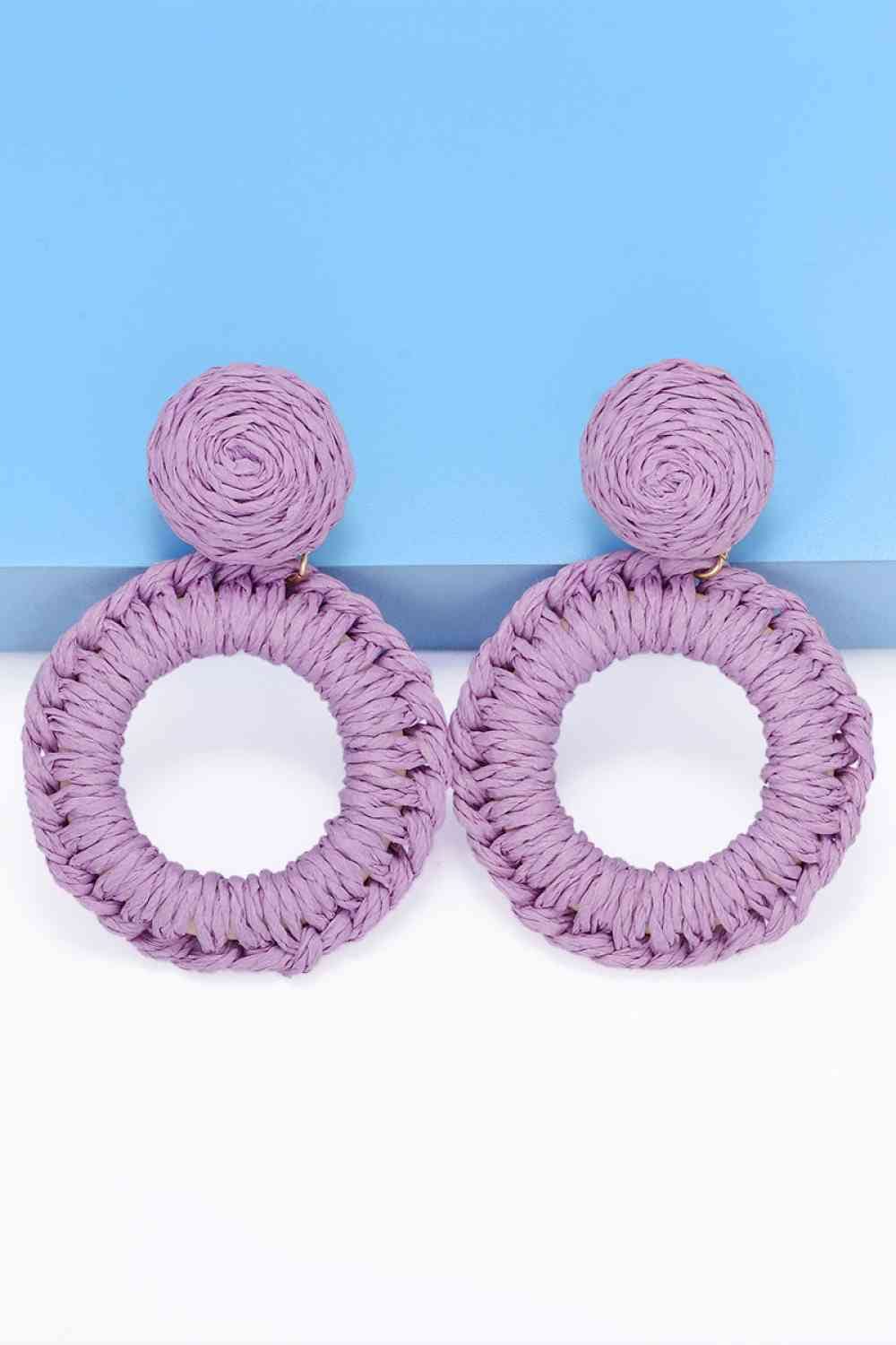 Round Shape Raffia Grass Dangle Earrings - Sydney So Sweet