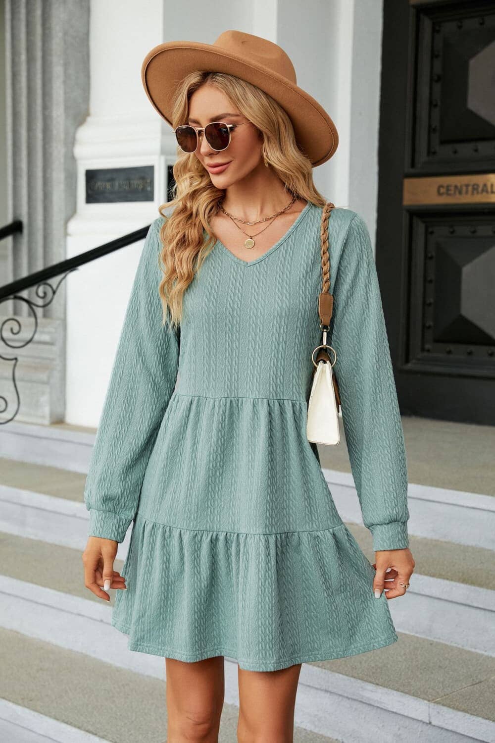 V-Neck Long Sleeve Mini Dress - Sydney So Sweet