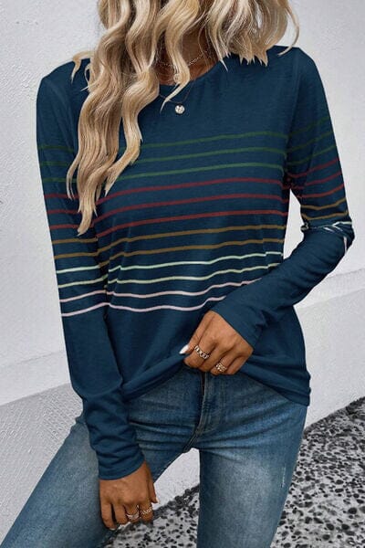 Striped Round Neck Long Sleeve Top - Sydney So Sweet