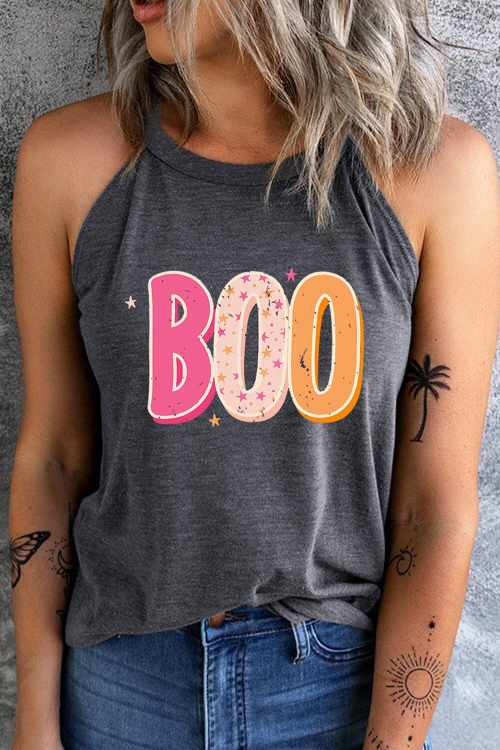 Round Neck Sleeveless BOO Graphic Tank Top - Sydney So Sweet