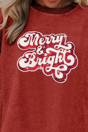 Ribbed Sequin Merry & Bright Graphic Sweatshirt - Sydney So Sweet