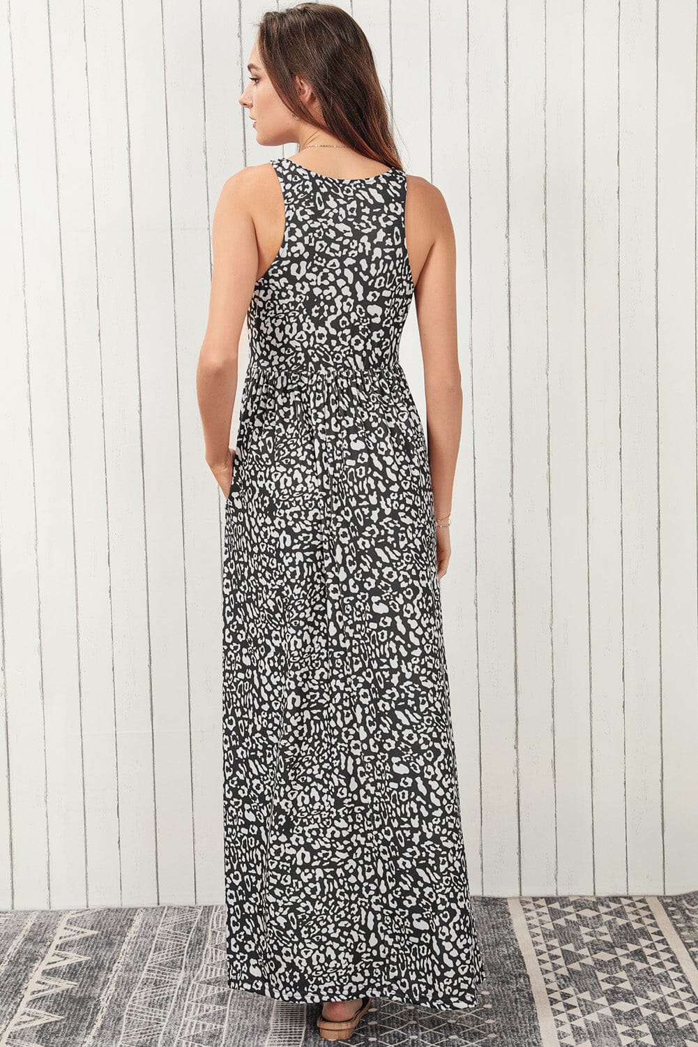 Leopard Round Neck Sleeveless Maxi Dress - Sydney So Sweet