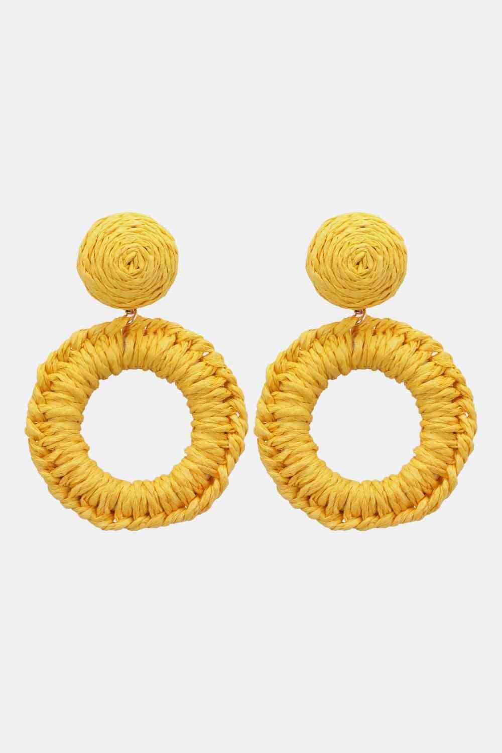 Round Shape Raffia Grass Dangle Earrings - Sydney So Sweet