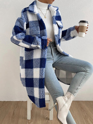 Plaid Collared Neck Button Down Coat - Sydney So Sweet