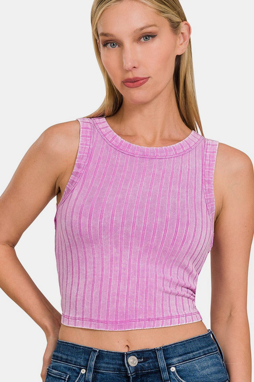 Zenana Ribbed Round Neck Cropped Tank - Sydney So Sweet