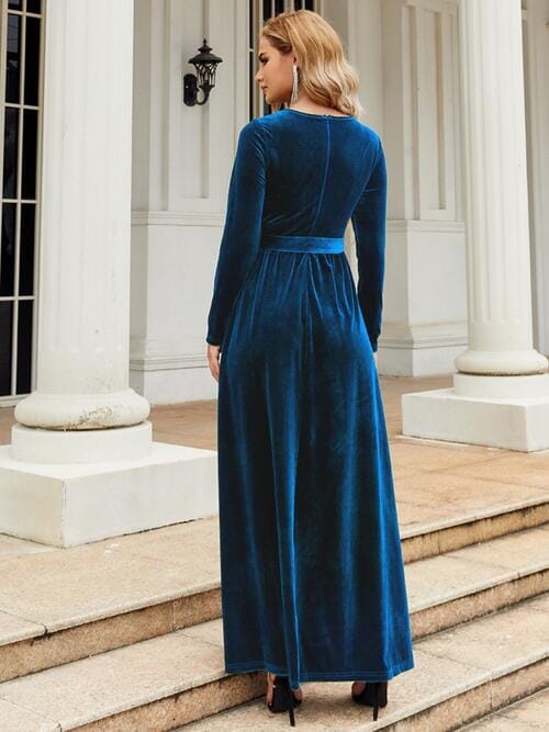 Tie Front Round Neck Long Sleeve Maxi Dress - Sydney So Sweet