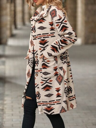 Geometric Pocketed Dropped Shoulder Coat - Sydney So Sweet