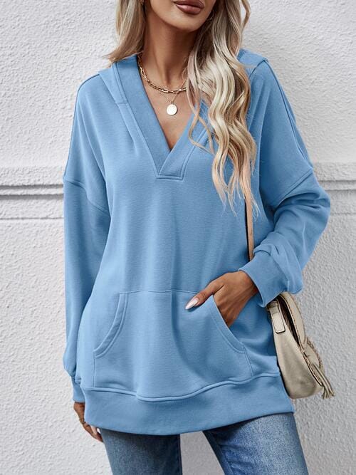 V-Neck Drop Shoulder Long Sleeve Hoodie - Sydney So Sweet