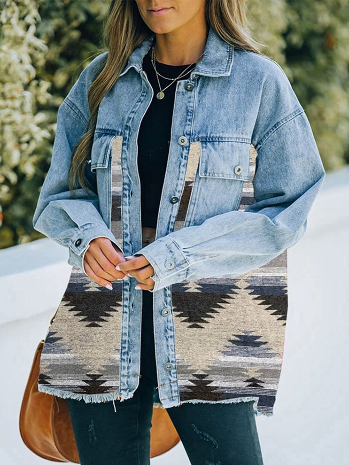 Collared Neck Dropped Shoulder Denim Jacket - Sydney So Sweet