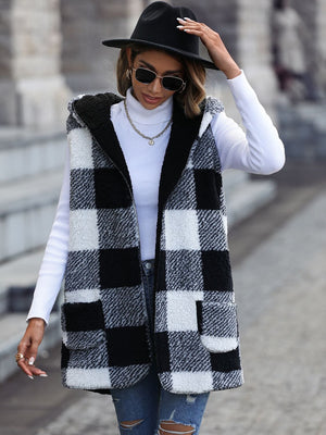 Plaid Hooded Vest with Pockets - Sydney So Sweet