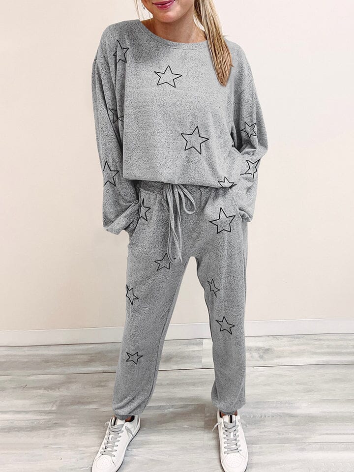 Star Print Long Sleeve Top and Pants Lounge Set - Sydney So Sweet