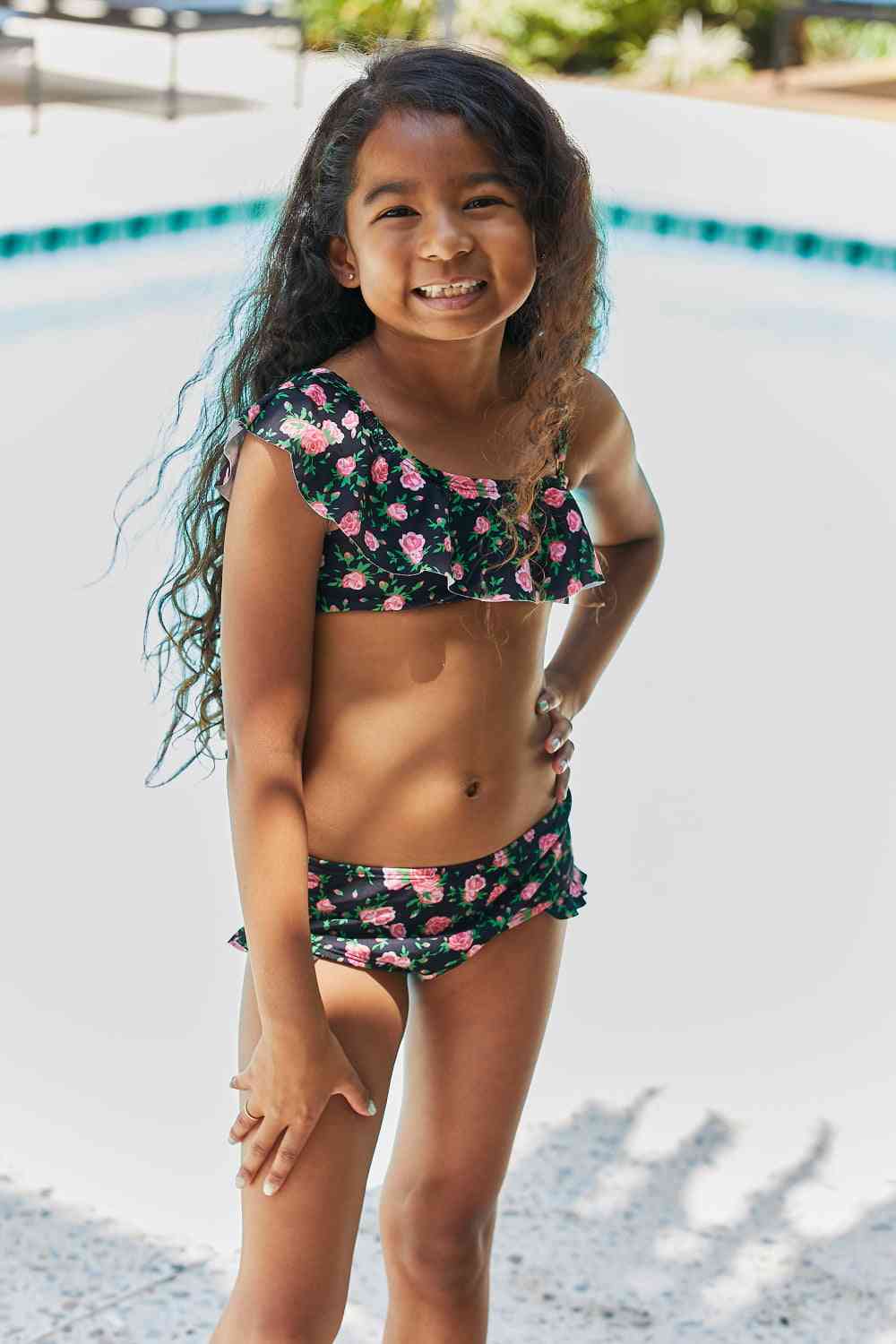 Clear Waters Two-Piece Girls Swim Set in Black Roses - Sydney So Sweet