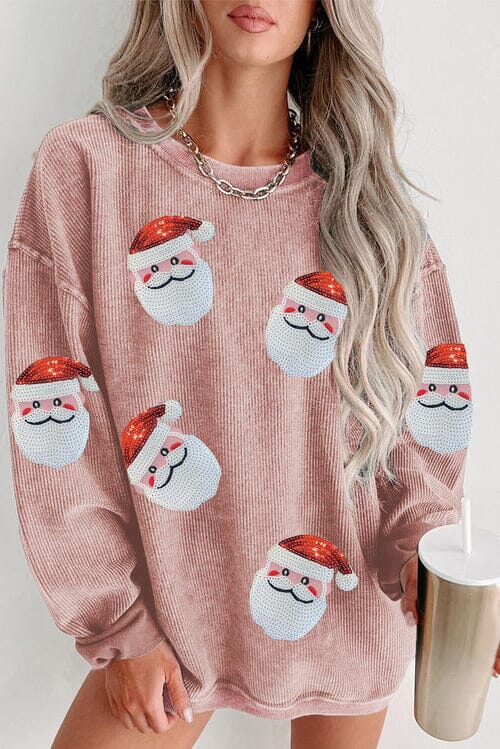 Sequin Santa Patch Ribbed Sweatshirt - Sydney So Sweet