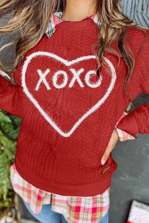 XOXO Heart Round Neck Dropped Shoulder Sweatshirt - Sydney So Sweet