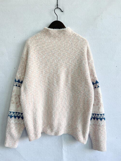 Geometric Mock Neck Dropped Shoulder Sweater - Sydney So Sweet