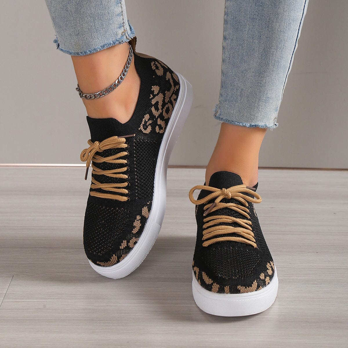 Lace-Up Leopard Flat Sneakers - Sydney So Sweet