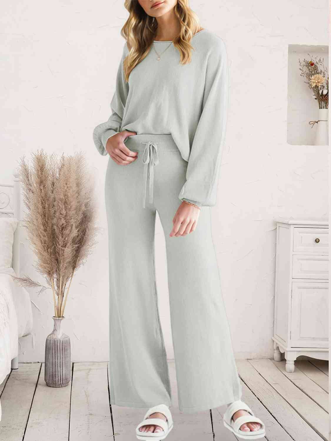 Long Sleeve Lounge Top and Drawstring Pants Set - Sydney So Sweet