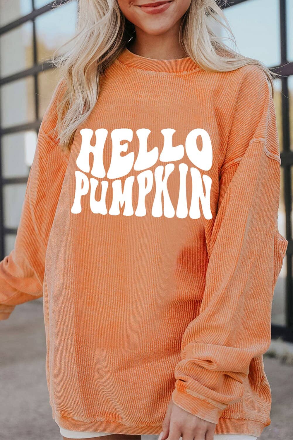 Dropped Shoulder HELLO PUMPKIN Graphic Sweatshirt - Sydney So Sweet