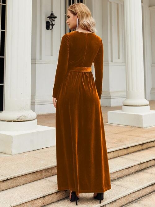 Tie Front Round Neck Long Sleeve Maxi Dress - Sydney So Sweet