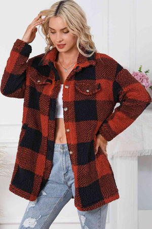 Plaid Button Down Coat with Pockets - Sydney So Sweet