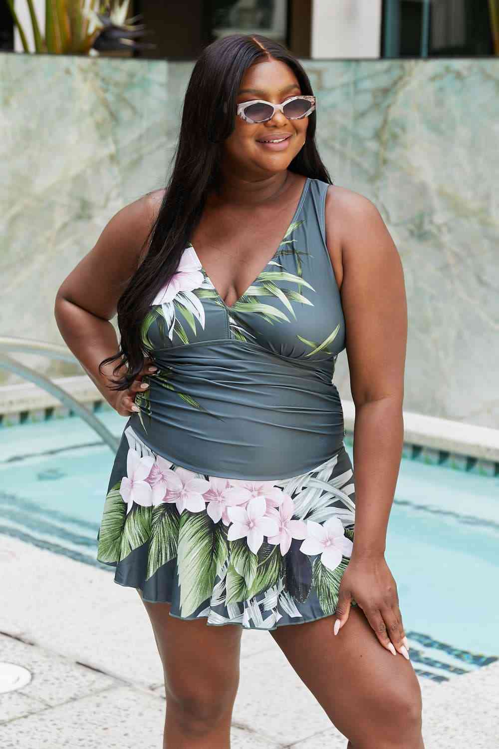 Clear Waters Women's Swim Dress in Aloha Forest - Sydney So Sweet