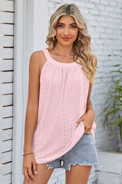 Openwork Round Neck Wide Strap Tank - Sydney So Sweet