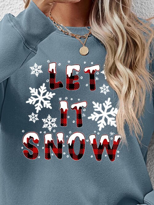 LET IT SNOW Round Neck Long Sleeve Sweatshirt - Sydney So Sweet