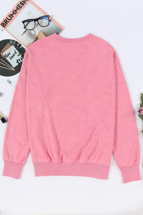 Sequin Candy Cane Round Neck Slit Sweatshirt - Sydney So Sweet