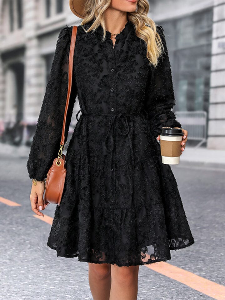 V-Neck Long Sleeve Buttoned Dress - Sydney So Sweet