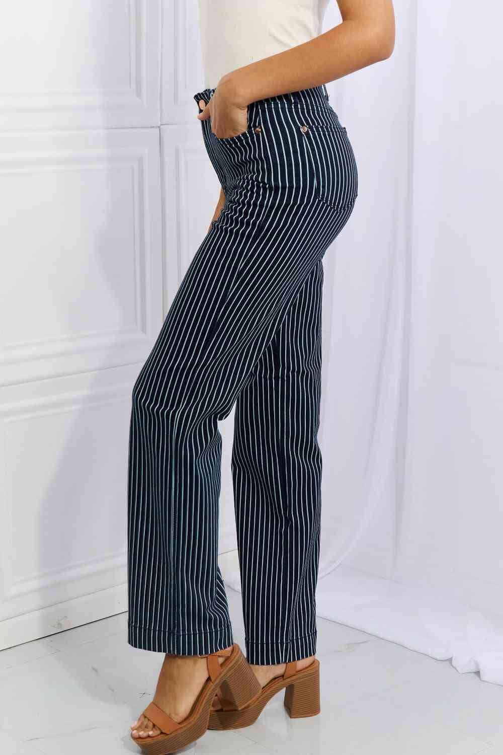 Judy Blue Cassidy Full Size High Waisted Tummy Control Striped Straight Jeans - Sydney So Sweet