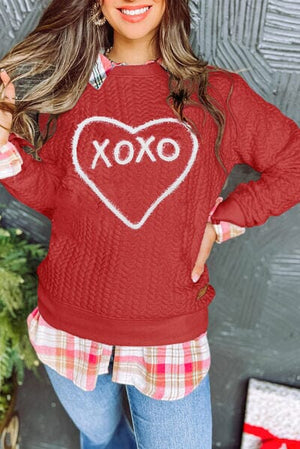 XOXO Heart Round Neck Dropped Shoulder Sweatshirt - Sydney So Sweet