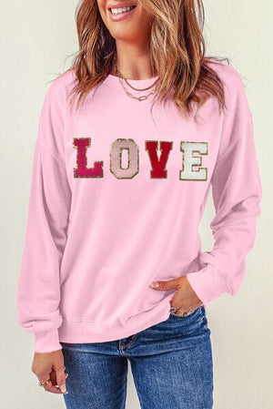 LOVE Patch Round Neck Dropped Shoulder Sweatshirt - Sydney So Sweet