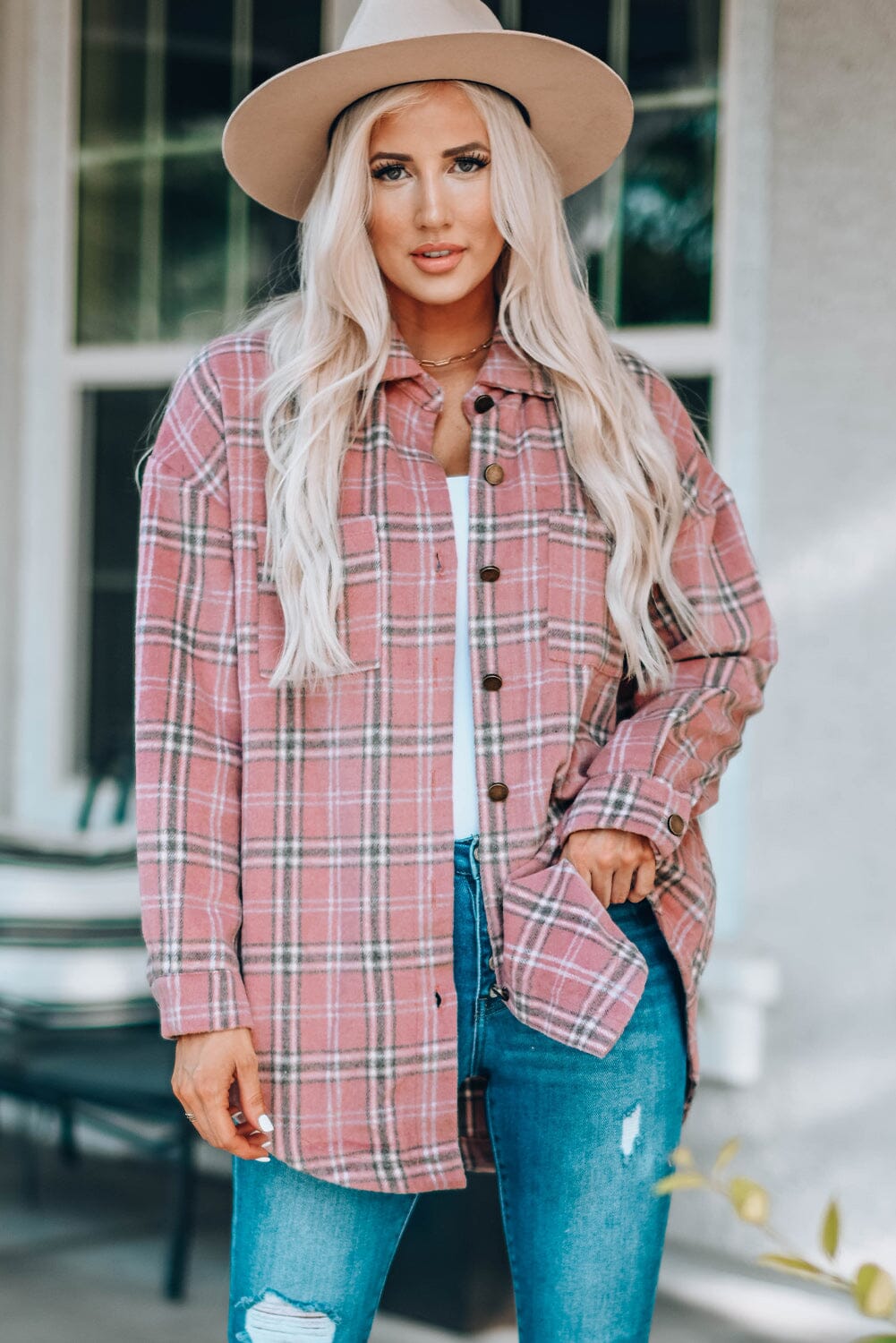 Plaid Curved Hem Dropped Shoulder Longline Shirt Jacket - Sydney So Sweet