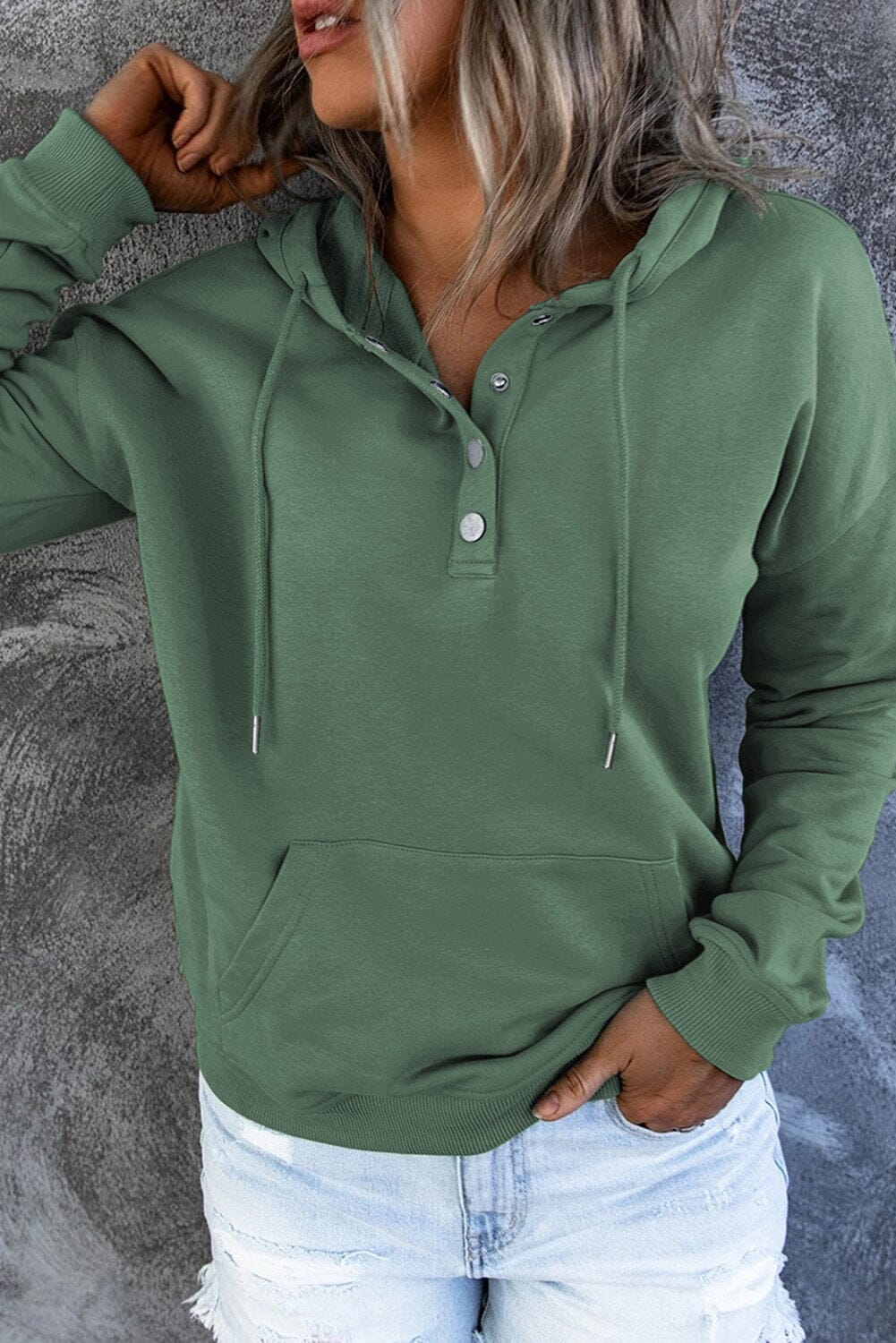 Dropped Shoulder Long Sleeve Hoodie with Pocket - Sydney So Sweet