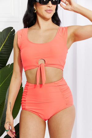 Marina West Swim Sanibel Crop Swim Top and Ruched Bottoms Set in Coral - Sydney So Sweet