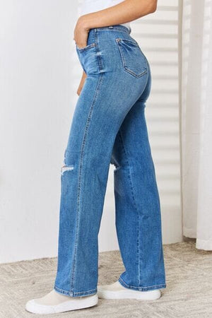 Judy Blue Full Size High Waist Distressed Straight-Leg Jeans - Sydney So Sweet
