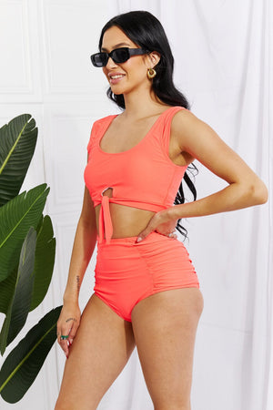Marina West Swim Sanibel Crop Swim Top and Ruched Bottoms Set in Coral - Sydney So Sweet