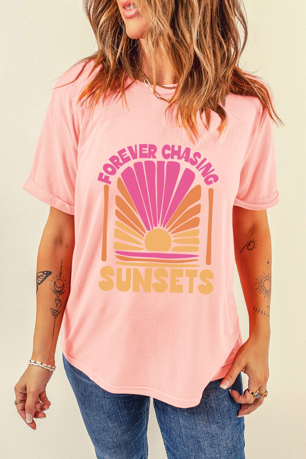 FOREVER CHASING SUNSETS Round Neck T-Shirt - Sydney So Sweet