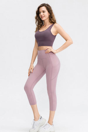 Wide Waistband Cropped Active Leggings with Pockets - Sydney So Sweet