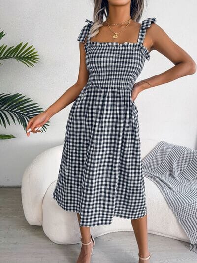 Frill Plaid Square Neck Midi Dress - Sydney So Sweet