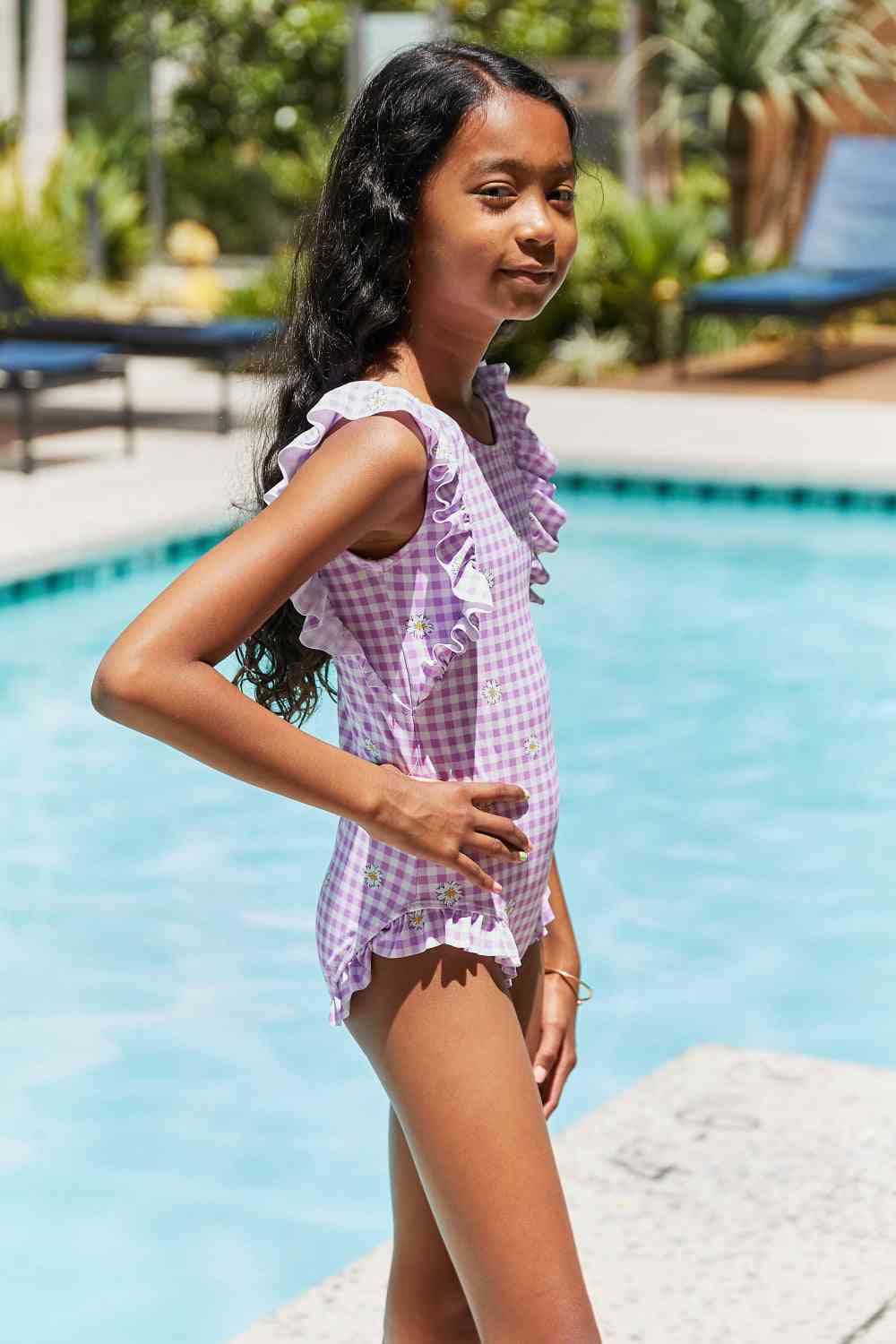 Swim Float On Ruffled Girls One-Piece Swimsuit in Carnation Pink - Sydney So Sweet