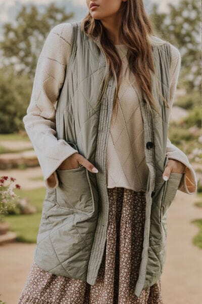 Button Up Pocketed Vest Coat - Sydney So Sweet